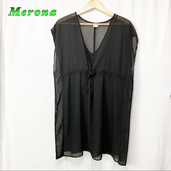 Merona Other - Merona- Black Sheer V neck drawstring Coverup S